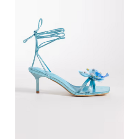 Kaiia Shoes - Kaiia exclusive 00s strappy lace up diamante orchid floral heeled sandals in aqu